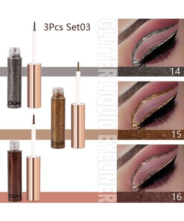 DNM Liquid Glitter Eyeliner Set - 3 Colors Metallic Sparkle Dark Silver Brown Gold Red - Eye Makeup Glue for Eyes - 3Pcs - Buy Online on GoSupps.com