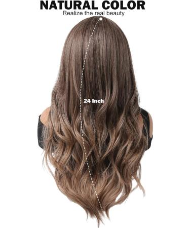 HAIRCUBE Long Brown Wavy Wig for Women - Synthetic Curly Hair with Highlights, Middle Parting - Mixed Brown - Buy Online on GoSupps.com