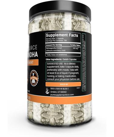 Pure Original Ingredients Ashwagandha (730 Capsules) No Magnesium Or Rice Fillers Always Pure Lab Verified 730 Count (Pack of 1) - Buy Online on GoSupps.com