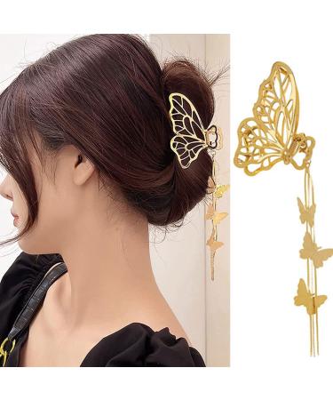 Tassel Gold Butterfly Hair Clips Metal Butterfly Hair Claw Clip Hair Accessories for Women Girls Big Nonslip Gold Hair Clamps Fashion Hair Supplies 1PCS Butterfly Hair Claw Clip - Butterfly