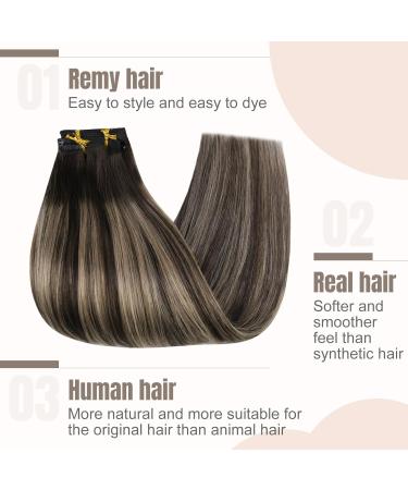 FSHINE Clip-In Extensions | Real Hair Balayage 60cm Natural Black & Caramel Blonde | Thick 120g Remy Hair Extensions for Women | 7 Pieces #1B/27/1B - Buy Online on GoSupps.com