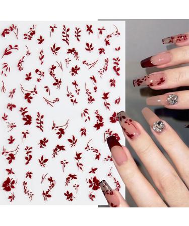 6 Sheets 3D Flower Nail Art Stickers - Self-Adhesive Leaf & Floral Designs for DIY Manicure - Red White Black Nail Decals for Women - Buy Online on GoSupps.com