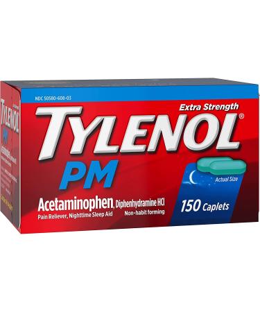 Tylenol PM Extra Strength Caplets 500 mg Acetaminophen + 25 mg Diphenhydramine HCl - 150 ct | Nighttime Pain Reliever & Sleep Aid - Buy Online on GoSupps.com