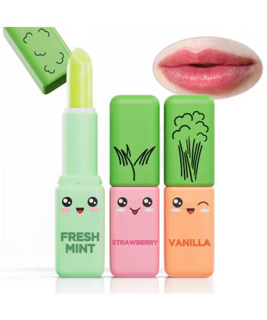 Kuckian Vegan 3x Lip Balms Set - 100% Natural Ingredients - Tinted, Moisturizing, Color Changing, Dancing Funky Vegetables