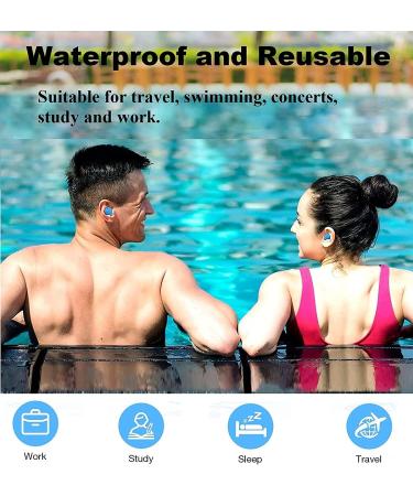 6 Pairs Reusable Silicone Gel Earplugs - Waterproof Noise Suppressive Earplugs for Swimming Sleeping & Snoring - Adult & Children (Blue) - Buy Online on GoSupps.com