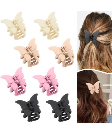 Swinnet 8 Pack Butterfly Claw clips Butterfly hair clips for Women Thick Thin Hair 2.3 Inch Big Butterfly Non Slip Matte Jaw Clips White Pink Netral Black
