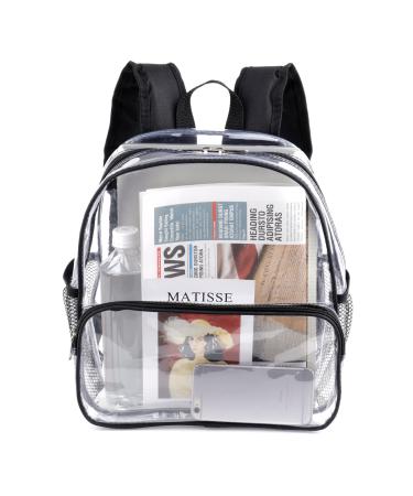 Clear Backpack Stadium Approved 12x12x6 Clear Mini Backpack Small Transparent PVC Plastic Stadium Backpack for Women Men,Great for Concert Games Sport Events Work Festival,Black