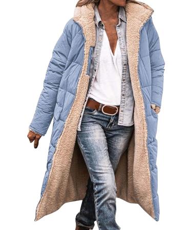 Hanxiulin Oversize Winter Coat for Women | Plush Hoodie Jacket | Warm Windproof Fleece Outerwear | Thick Bubble Jacket in Light Blue XXL - Buy Online on GoSupps.com