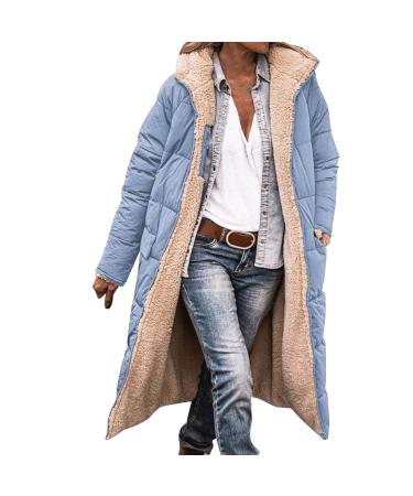 Hanxiulin fleece plush jacket fluffy warm zipper wool jacket sweatshirt ladies long hood fleece jacket ladies coat elegant quilting jacket bladder fleece jacket buffer jacket transition light blue l