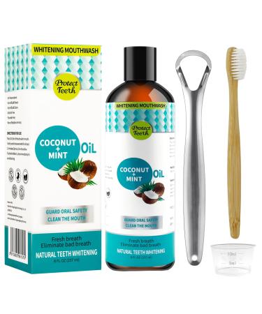 Natural coconut oil mouthwash with tongue scraps & bamboo toothbrush 8 Fl.Oz mouthwash with coconut & peppermint oil mouth -free alcohol oral smell combat fresh breath tooth whitening (237ml) Green - Buy Online on GoSupps.com
