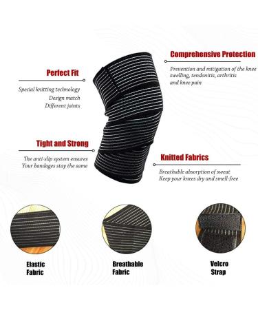 2 Pack Elastic Knee Brace Compression Bandage Straps - Pain Relief Support Sleeve for Men & Women - Ideal for Running Basketball Tennis Soccer - 120cm/47 Inch - Black - Buy Online on GoSupps.com