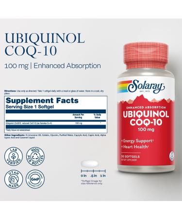 Solaray Ubiquinol CoQ-10 100 mg - Enhanced Absorption for Energy & Heart Health - 30 Softgels - 60-Day Guarantee - International Shipping Available - Buy Online on GoSupps.com