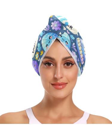 Easter Egg Hair Towel 2 Pack Super Absorbent Hair Drying Towel Quick Dry Hair Turbans Head Towel with Button Twisty Wrap for Women Girls