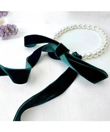 VSILAY Elegant Dark Green Velvet Loop Choker Necklace for Women | Imitation Pearls Collarbone Chain | Y2K Wedding Jewelry & Gift - Buy Online on GoSupps.com