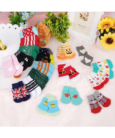 Auauy Indoor Anti-Slip Socks for Dogs & Cats | Pet Socks with Silicone Gel Traction | Paw Protection for Small-Medium Pets (Gray & White) - Buy Online on GoSupps.com