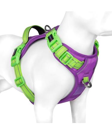 Phoepet no pull dog harness reflective dog vest with a soft training handle for small medium -sized and large dogs (violet base and green carrier s) violet base and green carrier s