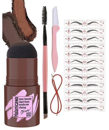 Eyebrow Stamp & 30 Eyebrow Stencils Kit  One Step Eyebrow Shaping Kit  Professional Brow Powder Stamp  Waterproof Long-Lasting Eyebrow Definer Makeup(Light Brown)