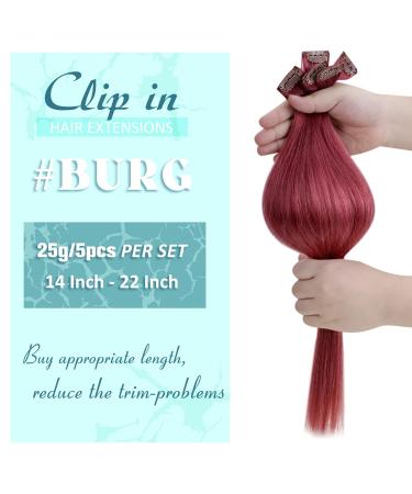 Runature Burgundy Clip-In Extensions - 55cm Remy Real Hair Smooth & Stylish | Premium Hair Recovery 25g #Burgundy - Buy Online on GoSupps.com