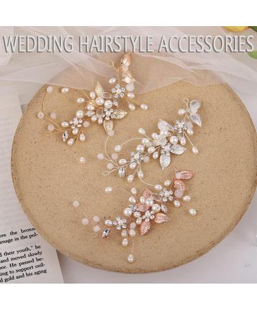 KINDOYO Bride Hair Headbands Accessories - Wedding Flower Headband Bridal Bridesmaid Hair Pieces Hair Clip Pearl Rhinestone Hair Vine for Women and Girls - Rose Gold - Buy Online on GoSupps.com