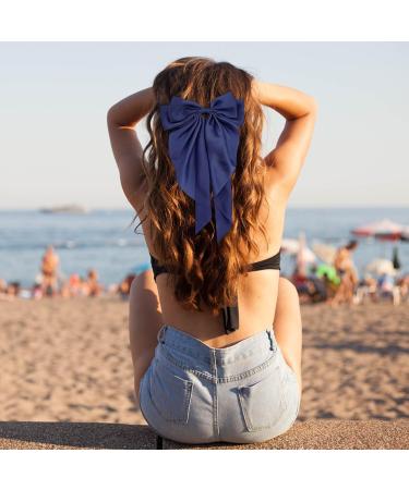 Navy Blue Bow Clips for Women Satin Hair Bow for French Long Tail Elegant and Cute Big Bows for Hair About Solid Soft Hair Accessories Birthday Wedding Party Gifts - Buy Online on GoSupps.com