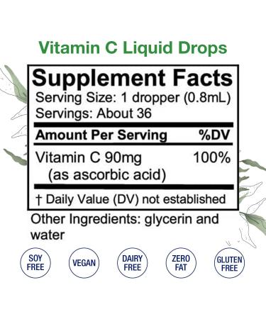 Alcohol-Free Vitamin C Drops - Liquid Supplement for Skin, Bones, Joint & Immune Health - Vegan & Non-GMO - 1 oz - Buy Online on GoSupps.com