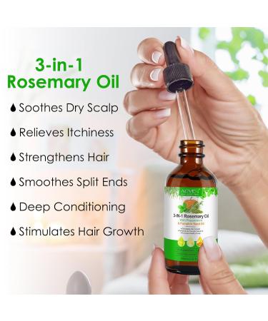 3-in-1 Rosemary Oil with Peppermint & Pumpkin Seed Oil for Hair Growth | 100% Pure & Natural - 60ml - Buy Online on GoSupps.com