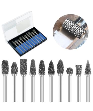 LG 10Pcs Grinding Burr Set Tungsten Steel Sharp Rotary Burrs Bit with 1/8 Inch Shank Wear Resistant Carving Burr Set Rotary Tool Accessories Woodworking Tool for Stone Wood Metal GUANSHANG