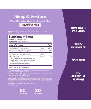 Natrol Sleep & Restore Capsules with Magnesium Glycinate 100mg GABA Essential for Your Ultimate Restorative Sleep Melatonin-Free 30 Day Supply Unflavored 60 Count (Pack of 1) - Buy Online on GoSupps.com