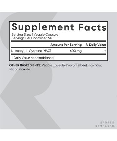 Sports Research Vegan NAC Supplement 600mg - Antioxidant Support - Non-GMO 90 Capsules - N-Acetyl Cysteine - Buy Online on GoSupps.com