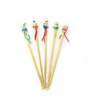 HAND Pack of 5 Bamboo Earpick Ear Wax Removers with Hand Painted Figures - 12 cm Long