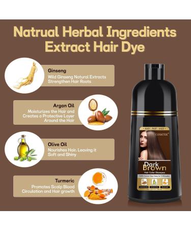 COSMTEK Dark Brown Hair Dye Shampoo | 100% Grey Hair Coverage | Natural Herbal Ingredients | 3-in-1 Color Shampoo for Women - 17.6 OZ - Buy Online on GoSupps.com