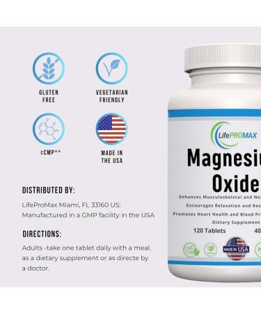 Magnesium 400mg High Potency Supplement Magnesium Oxide for Immune Support Muscle Recovery Leg Cramps and Relaxation 120 Tablets - Buy Online on GoSupps.com