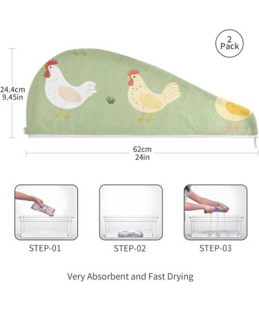 Cute Domestic Chicken Family Farm Hair Towel 2 Pack - Super Absorbent Quick Dry Towels for Women & Girls - Buy Online on GoSupps.com