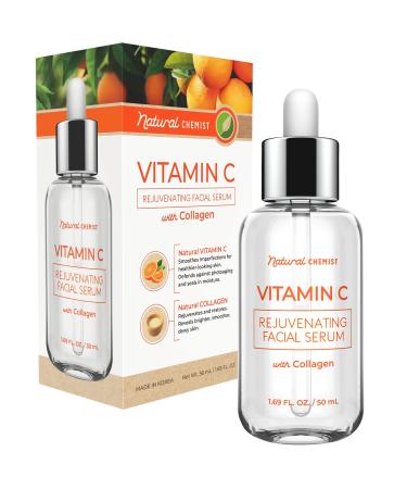 Natural Chemist Vitamin C & Collagen Face Serum - Improve Skin Elasticity  Reduces Dark Spots & Wrinkles  Brightening Facial Serum - Cruelty Free Korean Skincare For All Skin Types - 1.69 Fl. oz/ 50ml