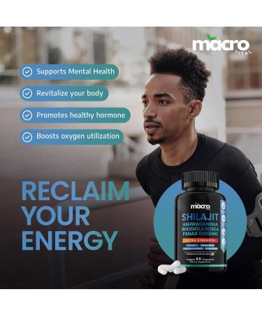 MACRO VITAL Shilajit for Men and Women 8-in-1 Supplement Organic Shilajit Capsules with Ashwaganda Rhodiola Rosea and Panax Ginseng for Energy-Stamina- 60 Veggie Capsules - Buy Online on GoSupps.com