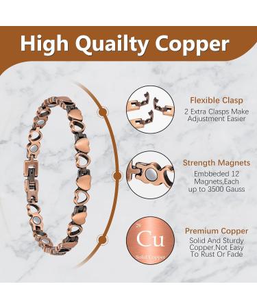 Jeracol Copper Magnetic Bracelet for Women | 99.99% Solid Copper Wristband | Ultra Strength 3500 Gauss Magnets | Adjustable Size | Gift Box | A-Love Heart Design - Buy Online on GoSupps.com