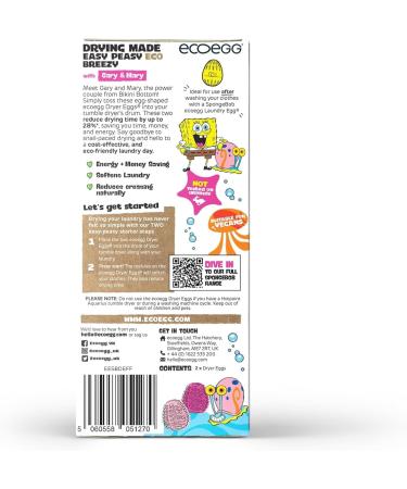 SpongeBob x Ecoegg Gary & Mary Dryer Balls - Fragrance Free Hypoallergenic Eco-Friendly Reduces Dryer Time by 28 - Buy Online on GoSupps.com