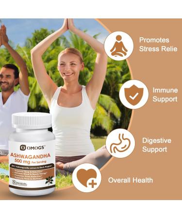 OMOGS Organic Ashwagandha Pure Herb Extract Added Black Pepper High Absorption for Boosts Energy Sleep Focus Stress Relief.& Immune Support Non-GMO 90 Vegetable Capsules - Buy Online on GoSupps.com