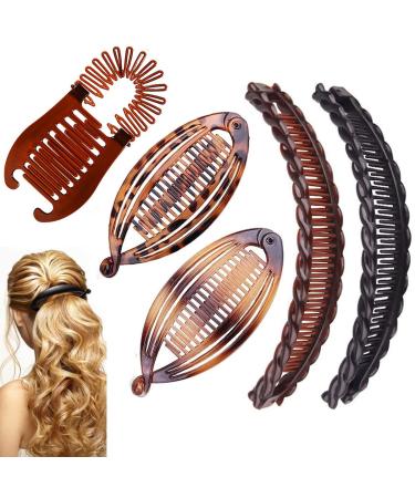 Banana Hair Clips Vintage Clincher Combs Tool for Thick Curly Hair Accessories Fishtail Hair Clip Combs Double Banana Clip Set for Women Girls (Style F)