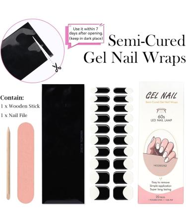 DMQ Semi Cured Gel Nails Strips 22 Stickers Black French Nail Wraps Soft Self-Adhesive Gel Nail Stickers Long-Lasting Nail Gel Strips for Women Girls Nails Manicure - UV/LED Lamp Required - Buy Online on GoSupps.com