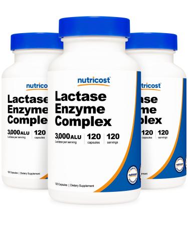 Nutricost Lactase Enzyme Complex 3 000 FCC ALU 120 Veggie Capsules - Non-GMO Gluten Free 120 Servings (3 Bottles) 360 Caps (3 Bottles)