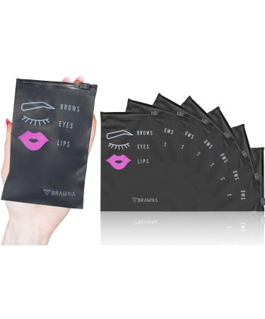BRAWNA 70 pcs Eyebrow Microblading Aftercare Bags - 4x6 inches - Lash aftercare Bags - PMU Suppies - Lipstick Travel Pouch - Makeup Mini Cosmetic Bags - Microblading & Lash Supplies - PMU kit - Black 4x6in (10x15cm) - 70pc