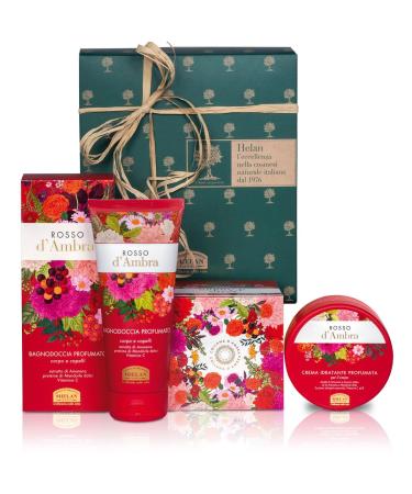 Helan Rosso d'Ambra - Gift Set Women with Shampoo & Body Wash with Vitamin C 200 ml + Scented Moisturising Body Cream for Dry Skin with Sweet Almond Oil 200 ml - Made in Italy Gifts for Women