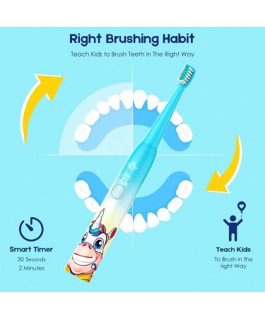 Dada-Tech Kids Electric Rechargeable Unicorn Toothbrush with Timer | Sonic Technology | Age 3+ | Waterproof | 3 Modes | Blue 1 Count - Buy Online on GoSupps.com