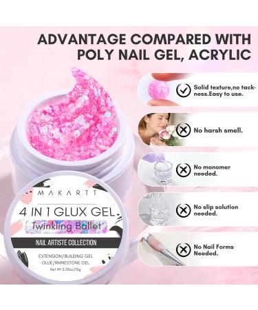 Makartt Solid Gel Builder for Nails 15ml Pink Glitter Nail Extension 3D Gel Sculpting Nail Art UV Nail Glue for Press on Nails Rhinestone Gel Molding Lamp Cured Twinkling Ballet - Buy Online on GoSupps.com
