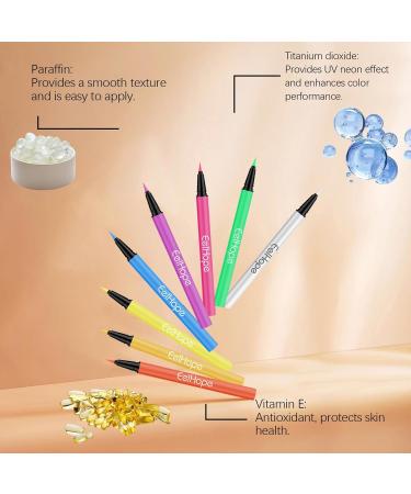 Rainbow Eye Liner Set Pigmented Gel Eyeliner Smudge Proof Graphic Liners Uv Glowing Eyeline Gel Pen Waterproof Uv Gel Eyeliner Waterproof Smudge Proof Eyeliner Perfect Use for Gel Eyeliner - Buy Online on GoSupps.com