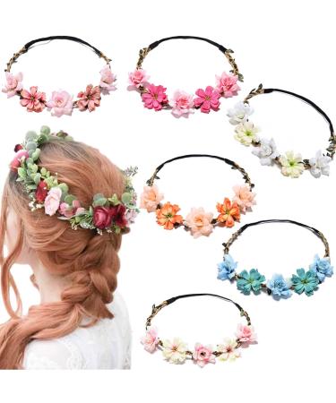 MDRTIRIM 6 Pcs Girl Boho Flower Headband Hair Rose Gesang Wreath Floral Crown Fairy Headpiece Wedding Tour Festival Photos Accessories for Women Kids - Buy Online on GoSupps.com