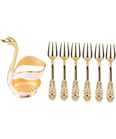 Coffee Spoon Holder Dessert Spoon Holder Swan Style Widely Used for Family (Gold White Holder with Fork) - Buy Online on GoSupps.com