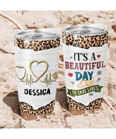 Personalized Nurse Tumbler - Custom Stethoscope Leopard Travel Cup | Perfect Nurse Gifts for Birthdays & Nurse s Day - 20 oz Stainless Steel - Buy Online on GoSupps.com