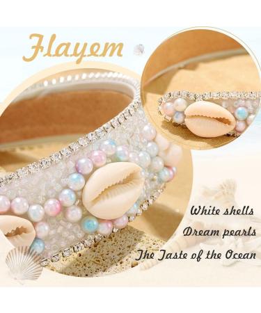 Flayem Pearls Shell Headband Rhinestone Padded Wide Hair Band Mermaid Beach Hair Hoop for Women and Girls Holiday Party (Blue Pearls) - Buy Online on GoSupps.com